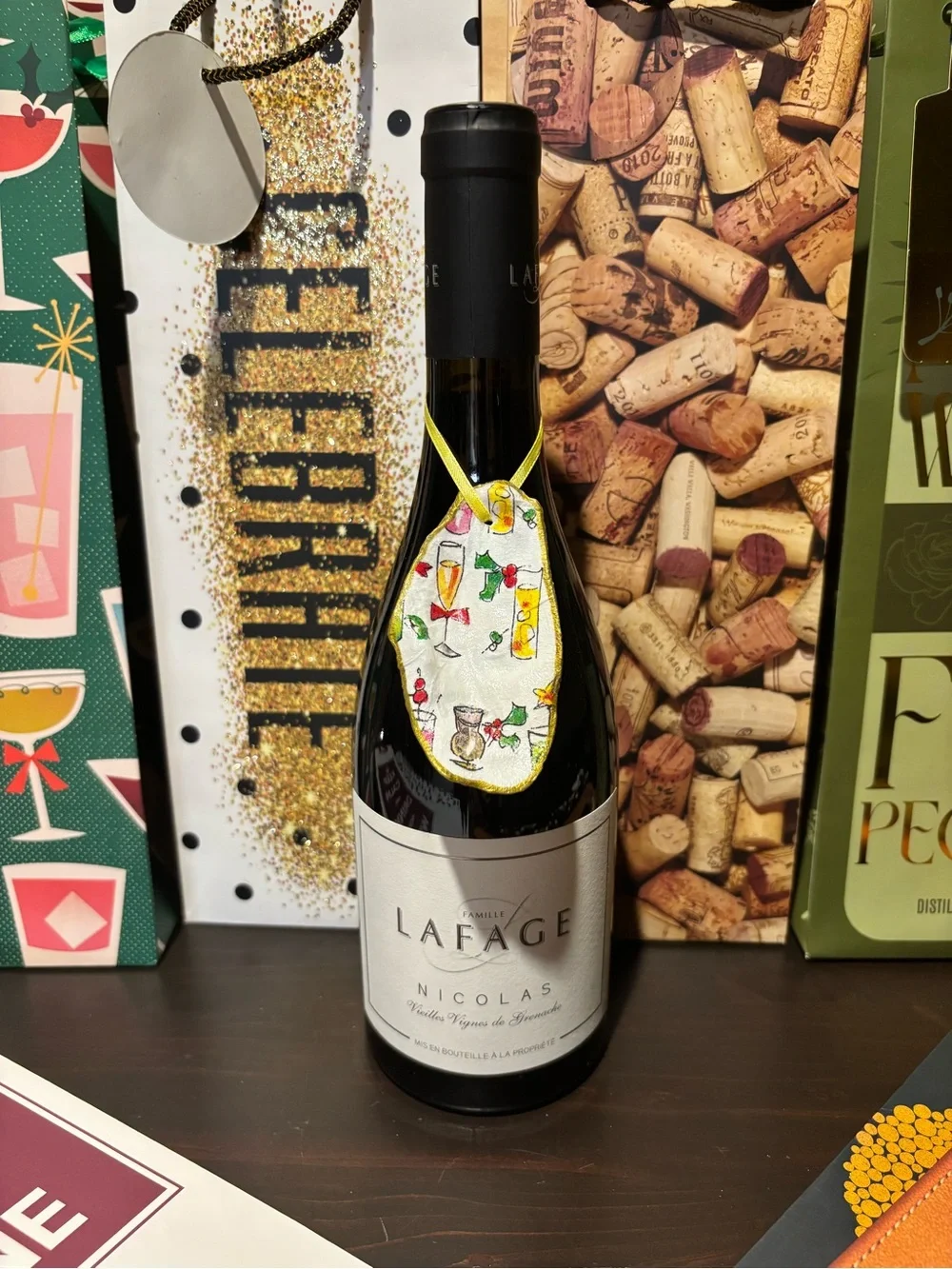Handmade holiday cocktail theme decoupage shell ornament